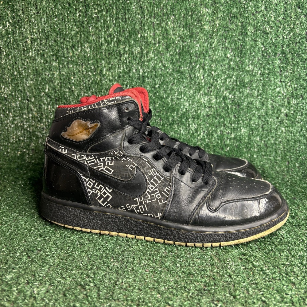 Jordan 1 Retro High Hall of Fame HOF Stats Sneakers Black Red Youth Size 6.5Y